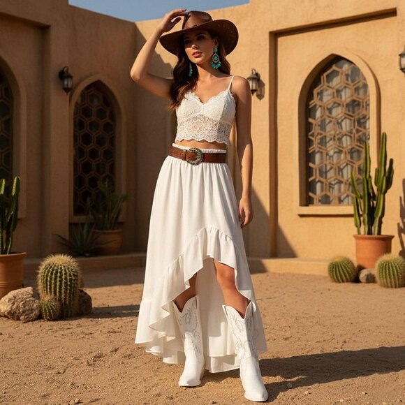 Women's White Western Cowgirl Boots Classic Pull On Pointy Toe Mid Calf - Picture 7 of 7